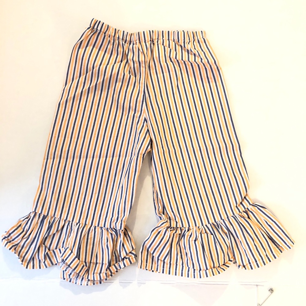 Girls Orange and Blue Cotton Ruffled Pants